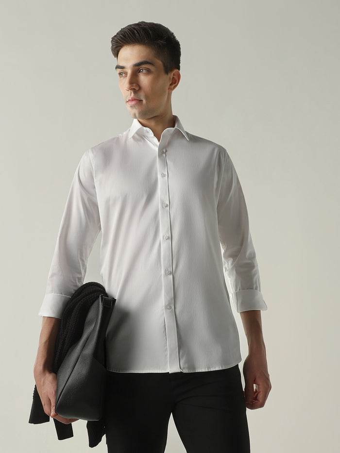 Men's Cotton Lycra Solid Slim Fit Full Sleeve Casual Shirt - White