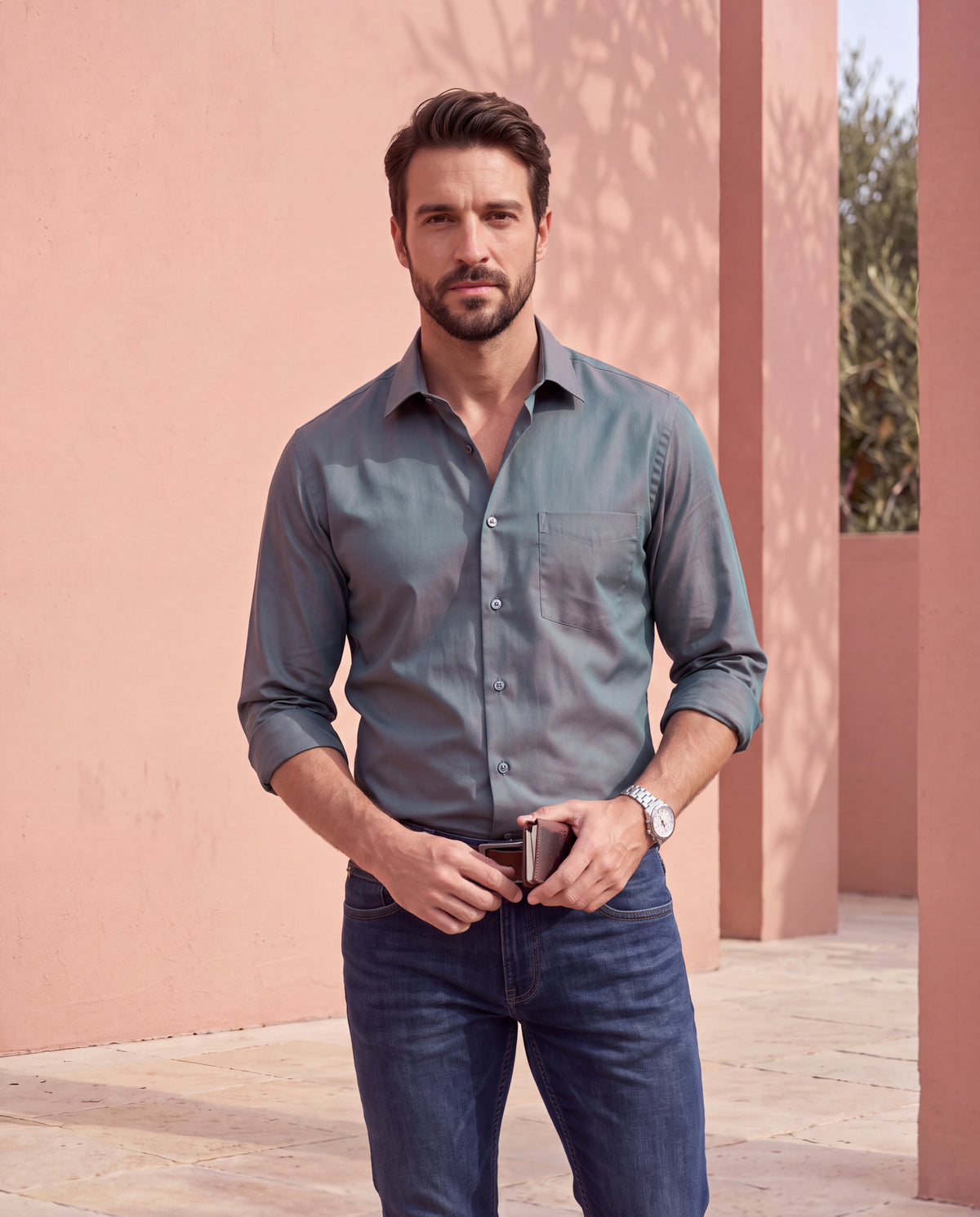 Men's Pure Cotton Solid Slim Fit Full Sleeve Formal Shirt - Grey