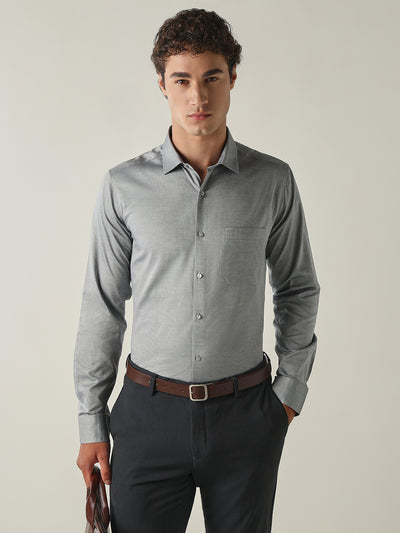 Men's Pure Cotton Solid Slim Fit Full Sleeve Formal Shirt - Grey