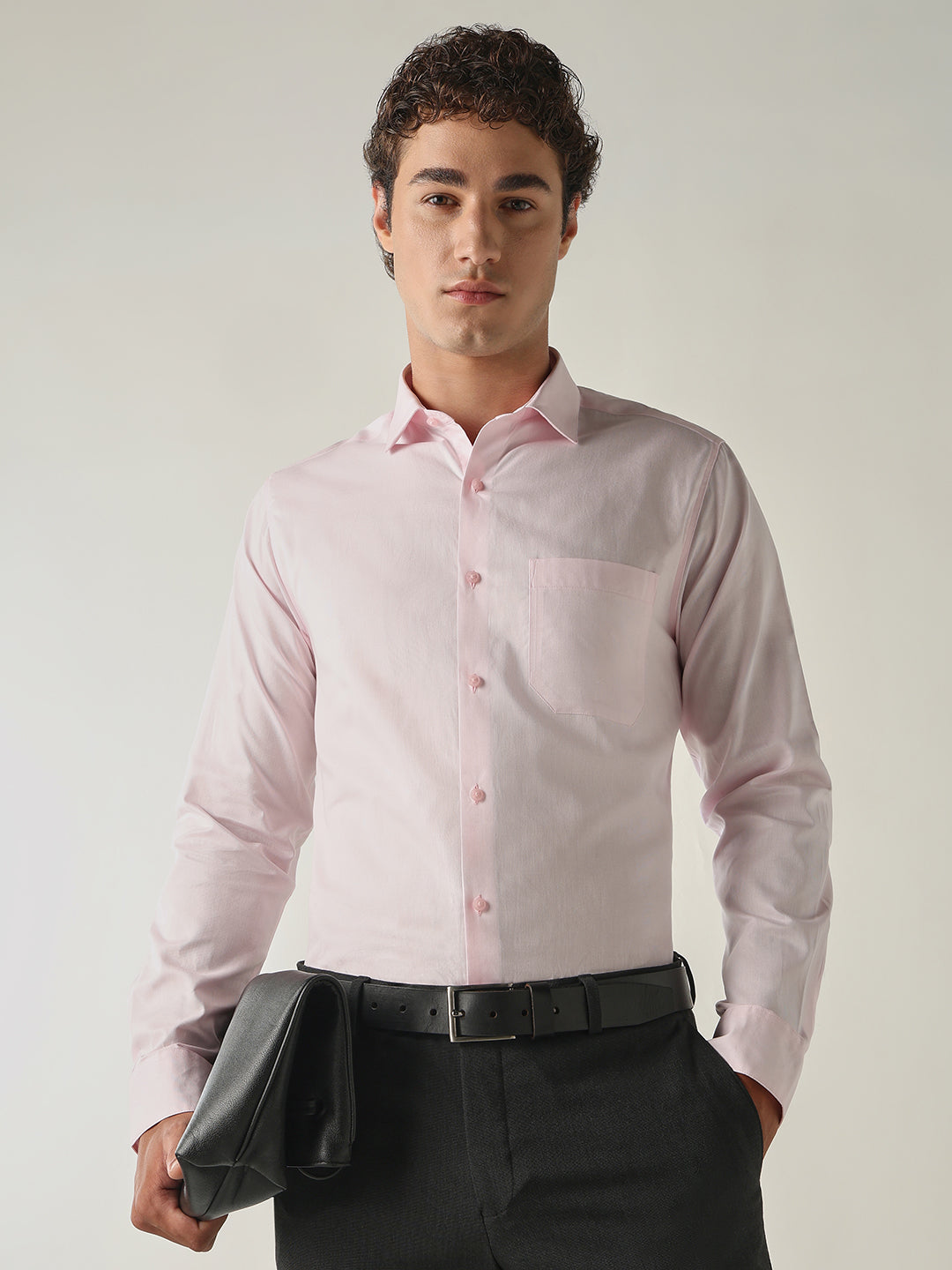 Men's Pure Cotton Solid Slim Fit Full Sleeve Formal Shirt - Pink