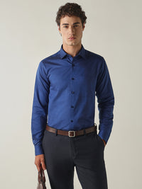 Men's Pure Cotton Solid Slim Fit Full Sleeve Formal Shirt - Royal Blue