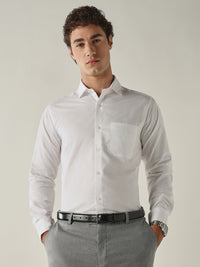 Men's Pure Cotton Solid Slim Fit Full Sleeve Formal Shirt - White