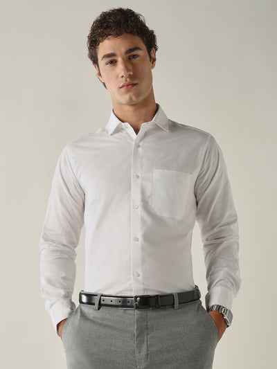 Men's Pure Cotton Solid Slim Fit Full Sleeve Formal Shirt - White