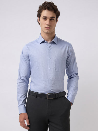 Men's Pure Cotton Dobby Solid Slim Fit Full Sleeve Formal Shirt - Blue