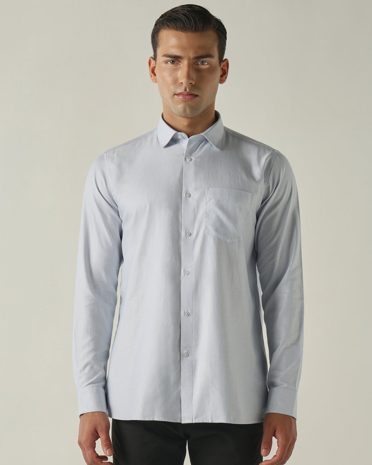 Men's Pure Cotton Dobby Solid Regular Fit Full Sleeve Formal Shirt - Light Blue