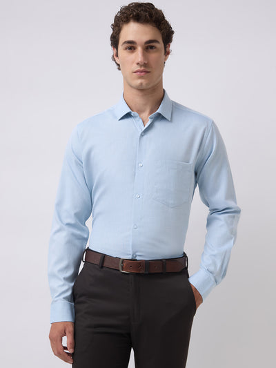 Men's Pure Cotton Dobby Solid Regular Fit Full Sleeve Formal Shirt - Aqua