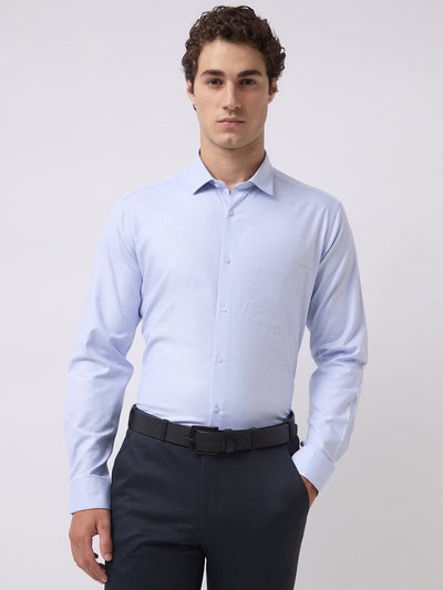 Men's Pure Cotton Dobby Solid Regular Fit Full Sleeve Formal Shirt - Blue