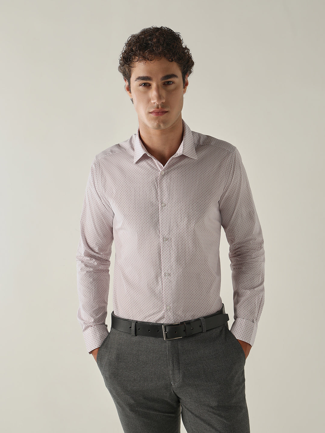 Men's Pure Cotton Printed Slim Fit Full Sleeve Formal Shirt - Pink
