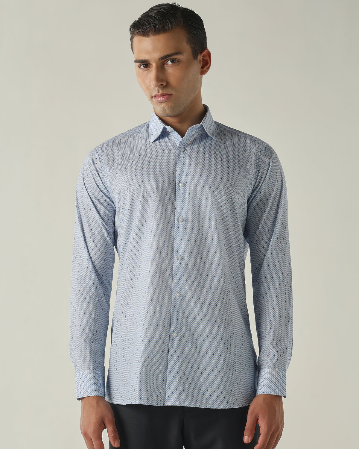 Men's Pure Cotton Print Slim Fit Full Sleeve Formal Shirt - Blue