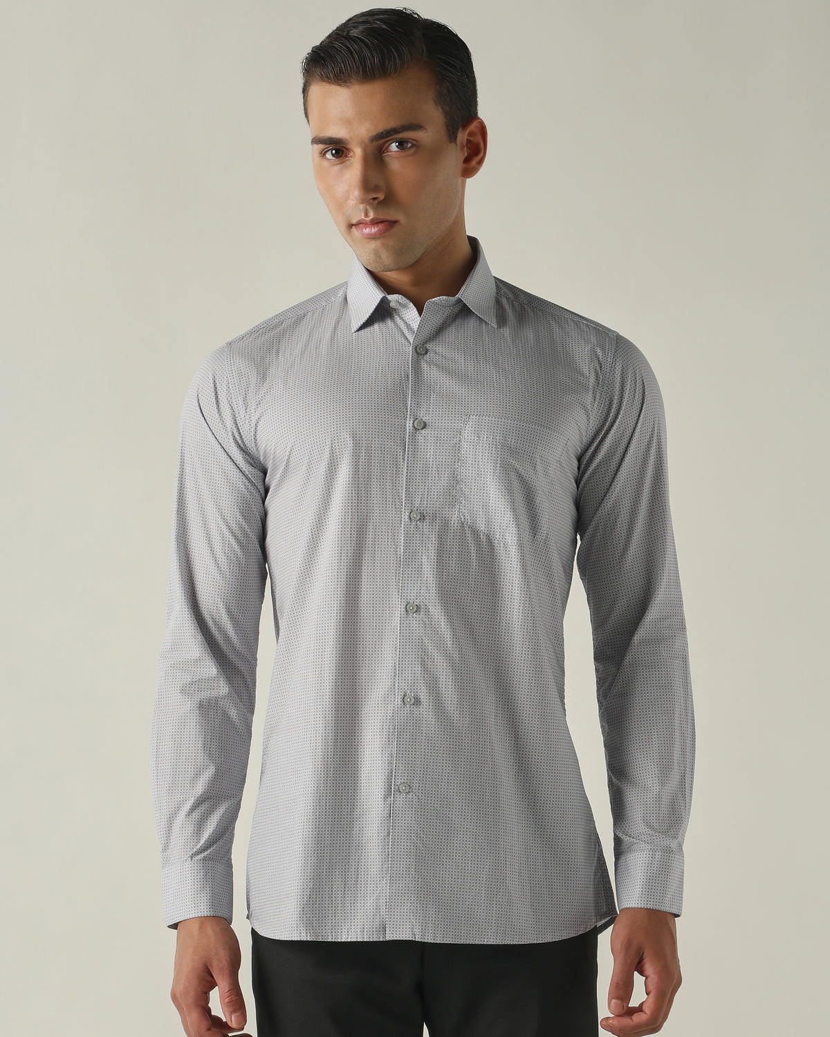 Men's Pure Cotton Print Slim Fit Full Sleeve Formal Shirt - Light Blue