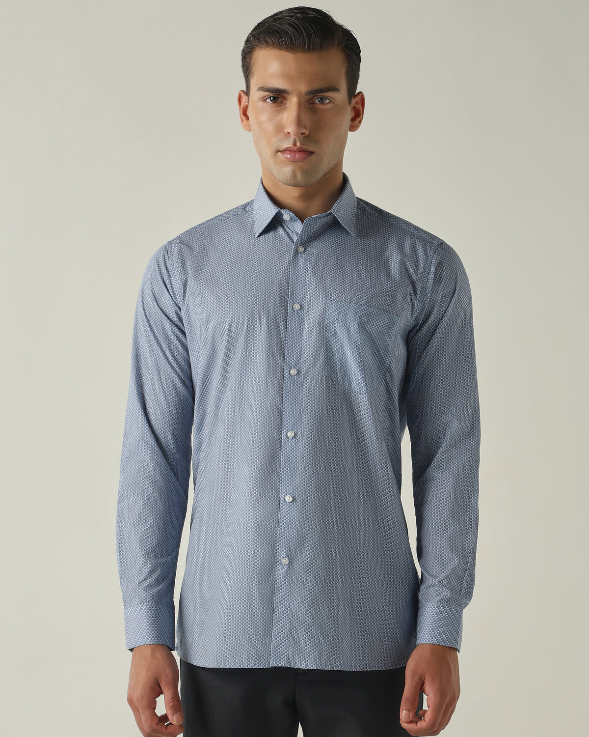 Men's Pure Cotton Print Slim Fit Full Sleeve Formal Shirt - Blue