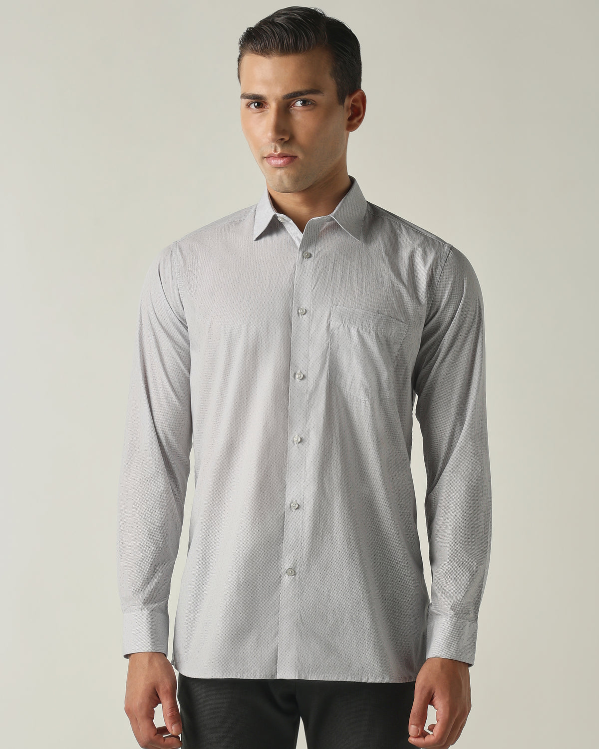 Men's Pure Cotton Print Slim Fit Full Sleeve Formal Shirt - Grey