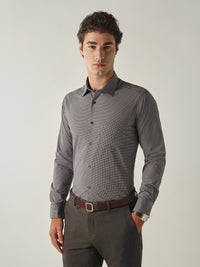 Men's Pure Cotton Printed Slim Fit Full Sleeve Formal Shirt - Brown