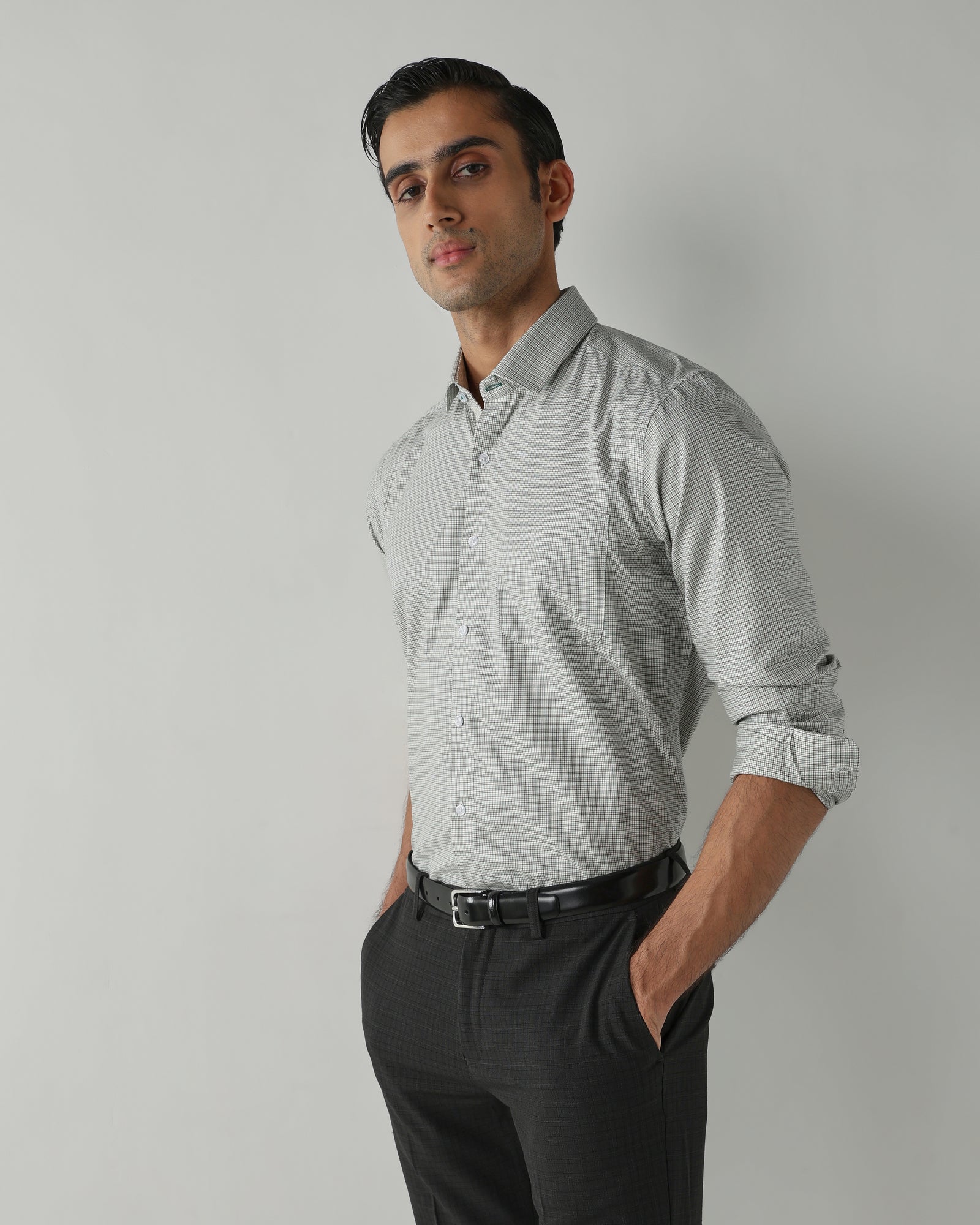 Green/Black Pure Cotton Shirts for Men | Slim Fit Luxury Wear