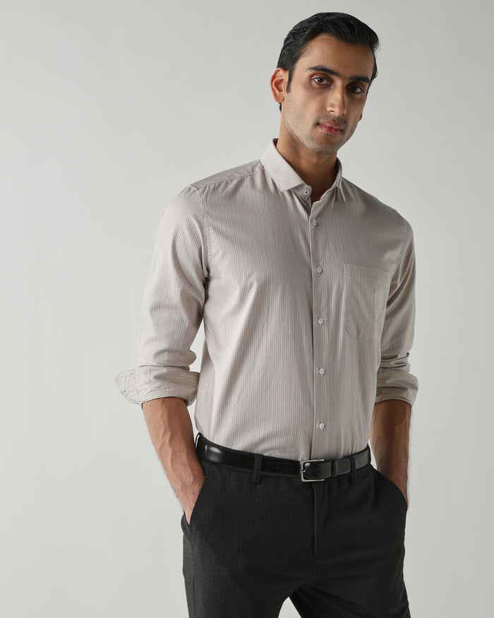 Men's Pure Cotton Stripe Stripe Slim Fit Full Sleeve Formal Shirt - Pink