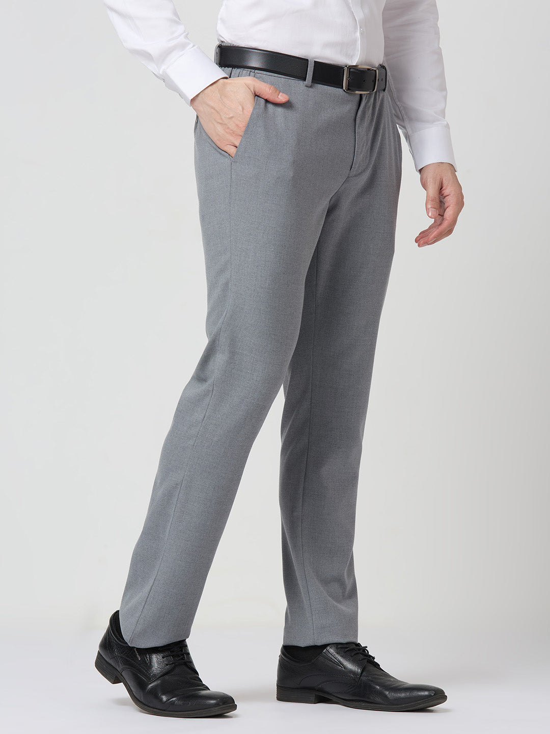Black Poly Viscose Elastane Plain Tailor Fit Smart Casual Trousers