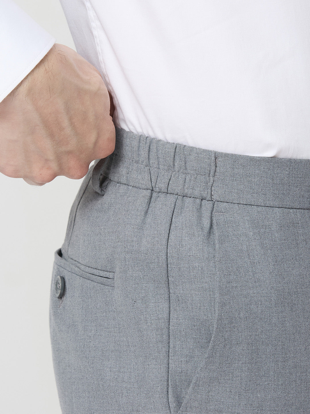Black Poly Viscose Elastane Plain Tailor Fit Smart Casual Trousers