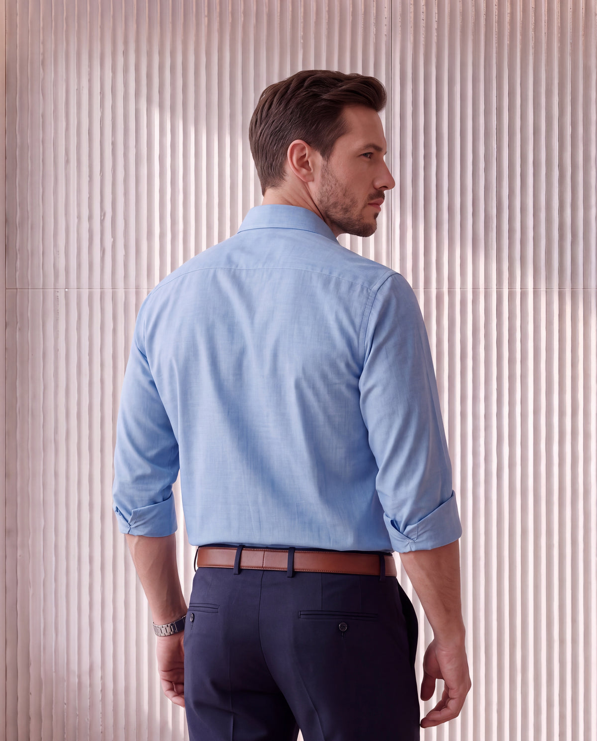Men's Pure Cotton Fil-A-Fil Slim Fit Full Sleeve Formal Shirt - Light Blue