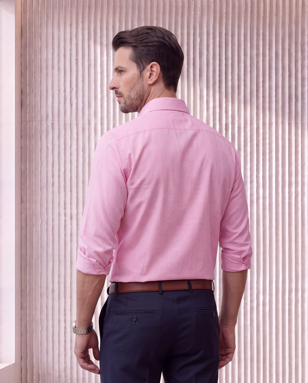 Men's Pure Cotton Fil-A-Fil Slim Fit Full Sleeve Formal Shirt - Pink
