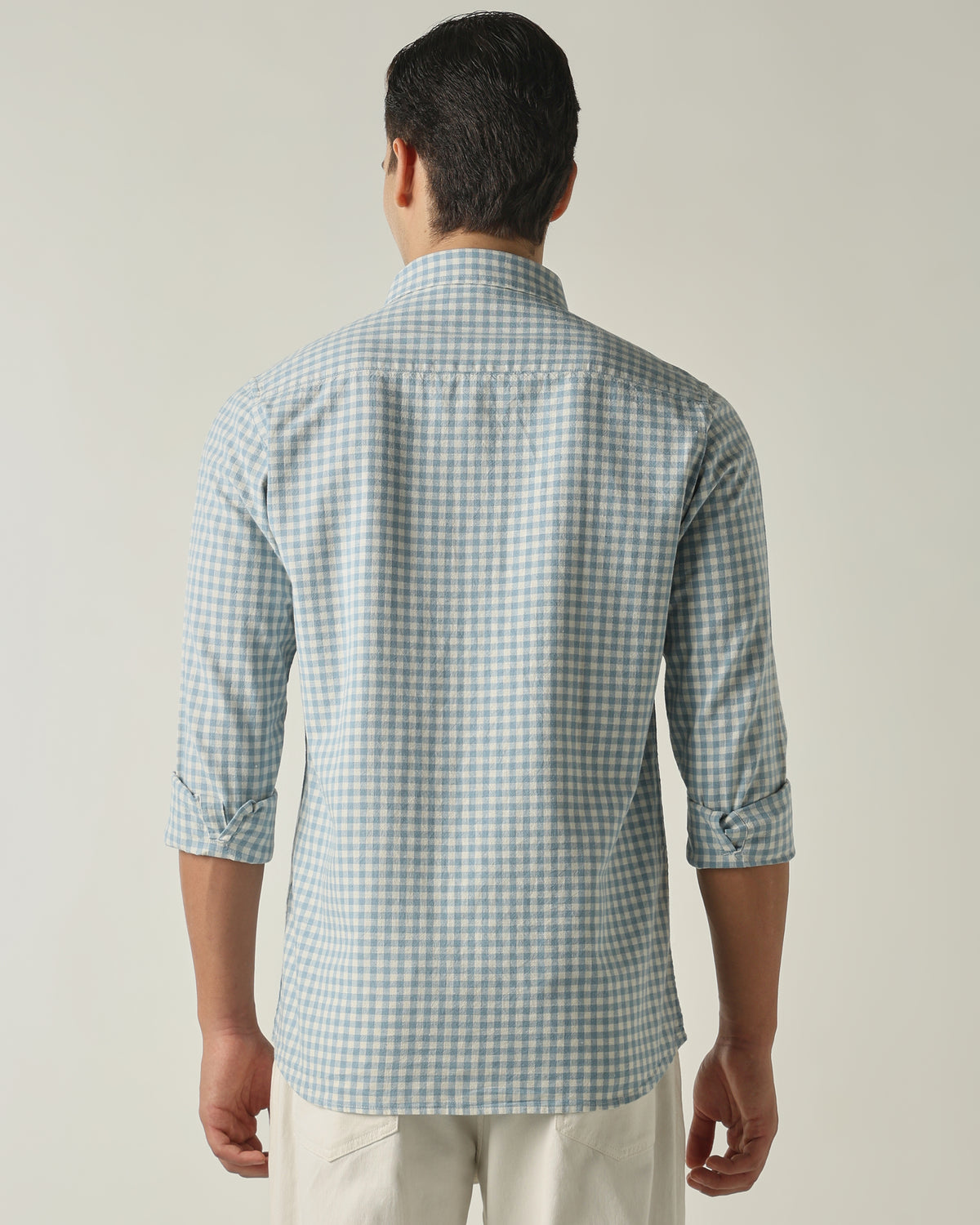 Men's Cotton Linen Checks Slim Fit Full Sleeve Casual Shirt - Blue