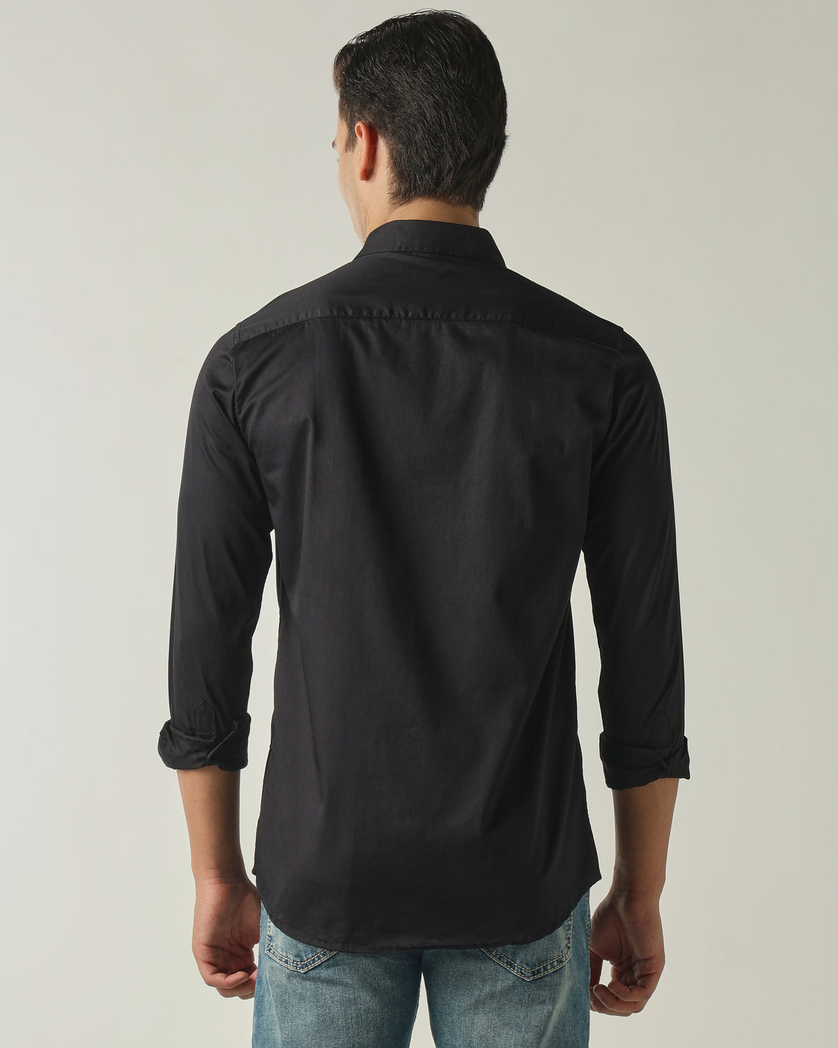 Men's Pure Cotton Solid Slim Fit Full Sleeve Casual Shirt - Black