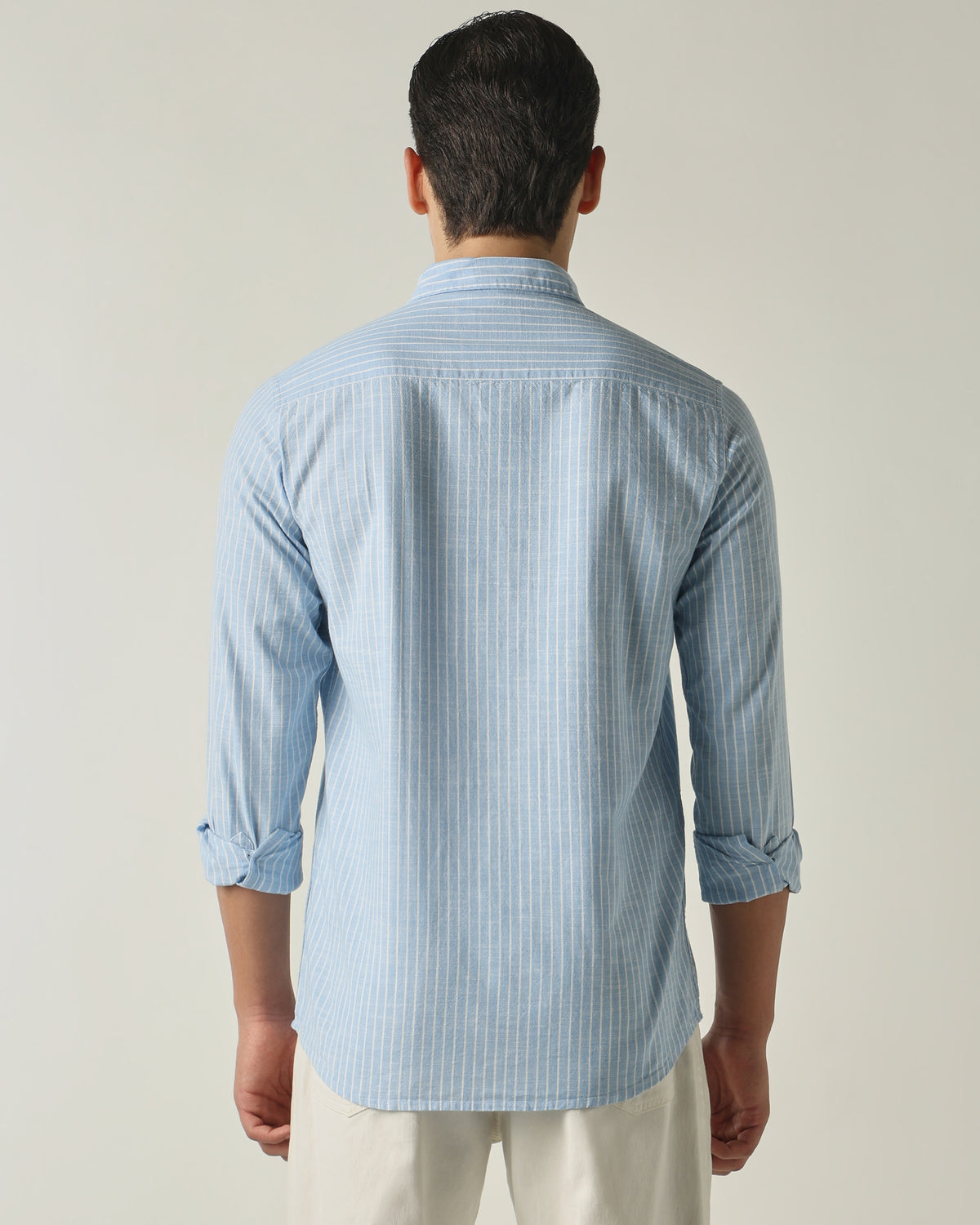 Men's Pure Cotton Stripes Slim Fit Full Sleeve Casual Shirt - Blue