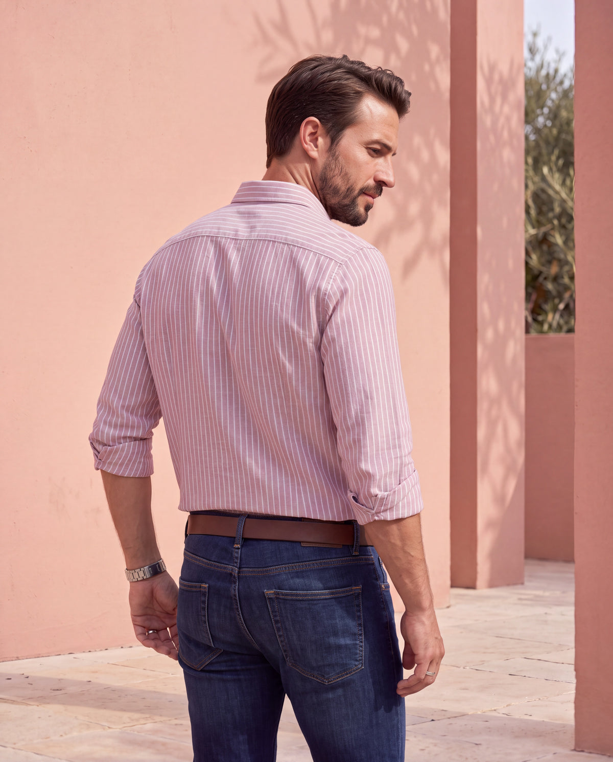 Men's Pure Cotton Stripes Slim Fit Full Sleeve Casual Shirt - Pink