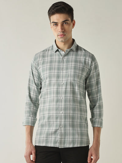 Men's Pure Cotton Checks Slim Fit Full Sleeve Casual Shirt - Green