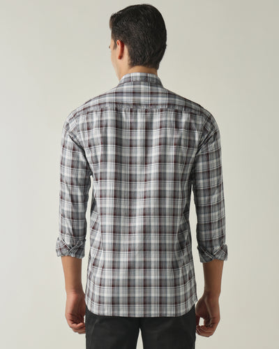 Men's Pure Cotton Checks Slim Fit Full Sleeve Casual Shirt - Grey