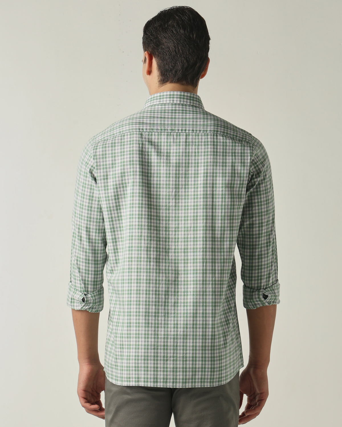Men's Pure Cotton Checks Slim Fit Full Sleeve Casual Shirt - Green