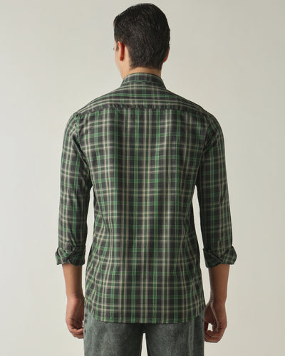 Men's Pure Cotton Checks Slim Fit Full Sleeve Casual Shirt - Green