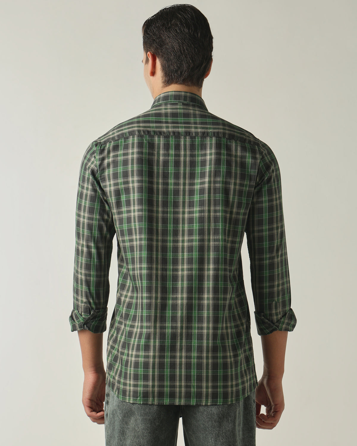 Men's Pure Cotton Checks Slim Fit Full Sleeve Casual Shirt - Green