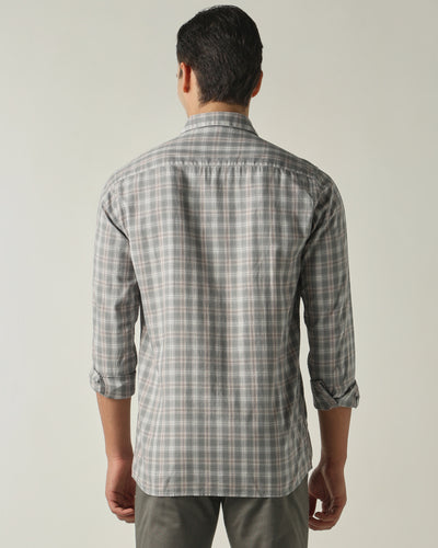 Men's Pure Cotton Checks Slim Fit Full Sleeve Casual Shirt - Grey