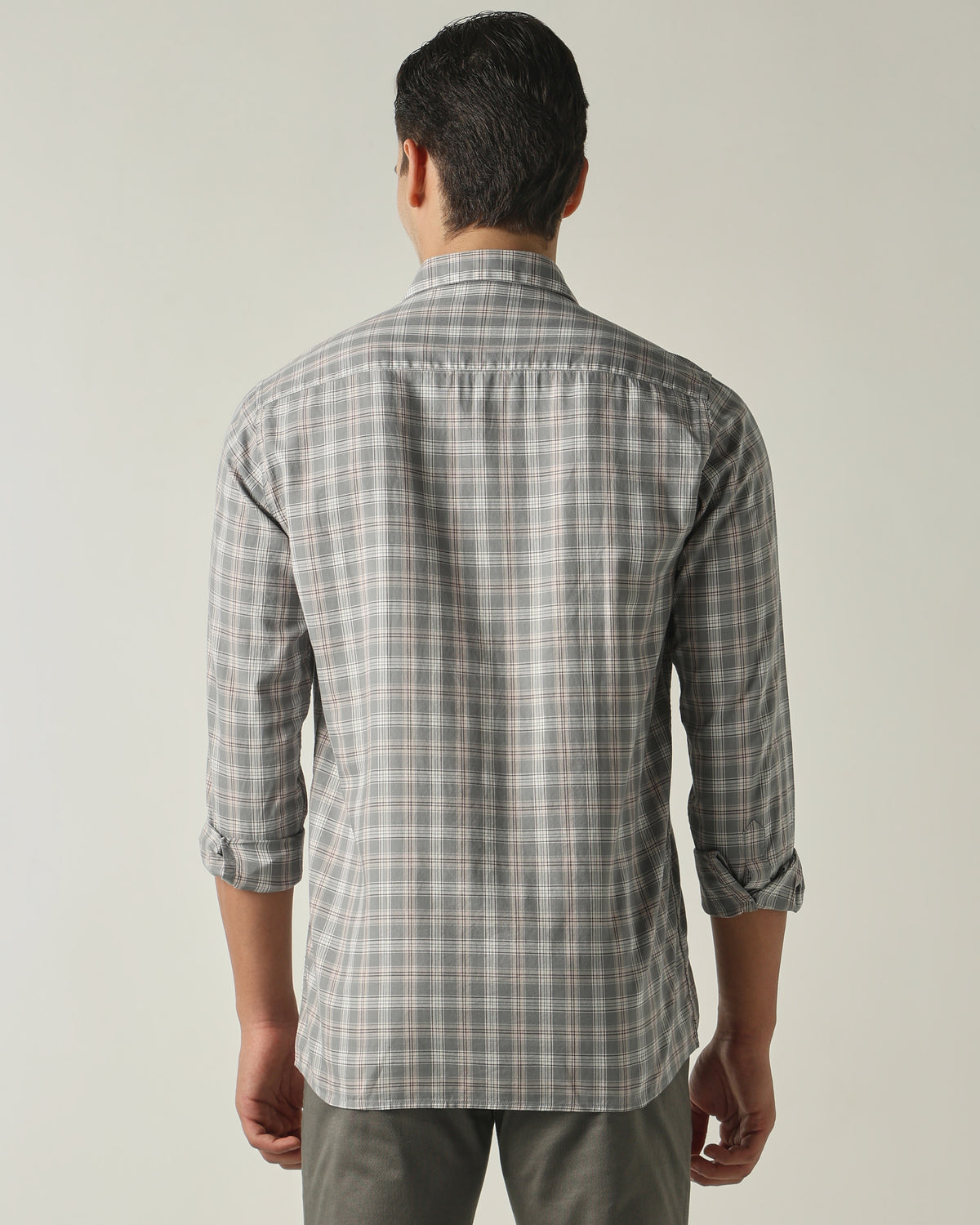 Men's Pure Cotton Checks Slim Fit Full Sleeve Casual Shirt - Grey