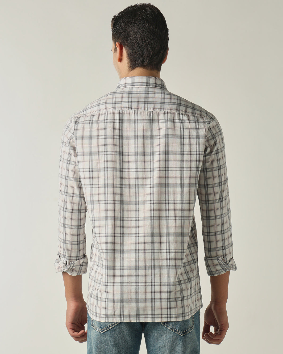 Men's Pure Cotton Checks Slim Fit Full Sleeve Casual Shirt - White