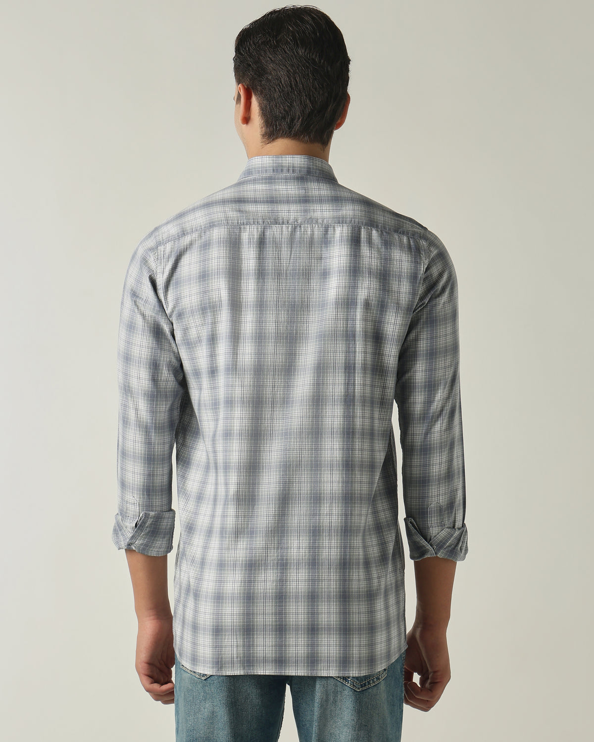 Men's Pure Cotton Checks Slim Fit Full Sleeve Casual Shirt - Grey