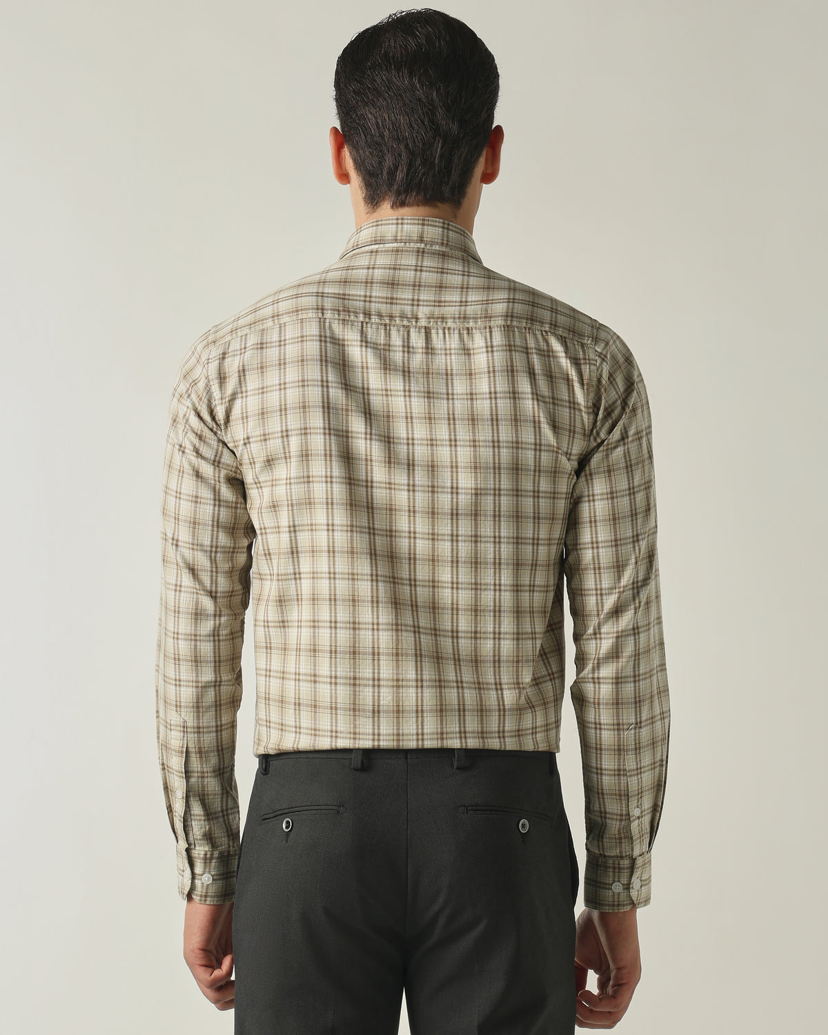 Men's Pure Cotton Checks Slim Fit Full Sleeve Casual Shirt - Beige