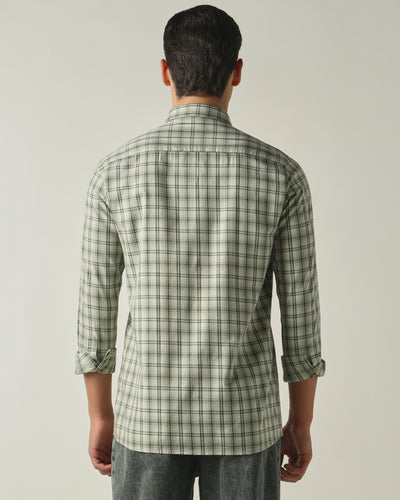 Men's Pure Cotton Checks Slim Fit Full Sleeve Casual Shirt - Green