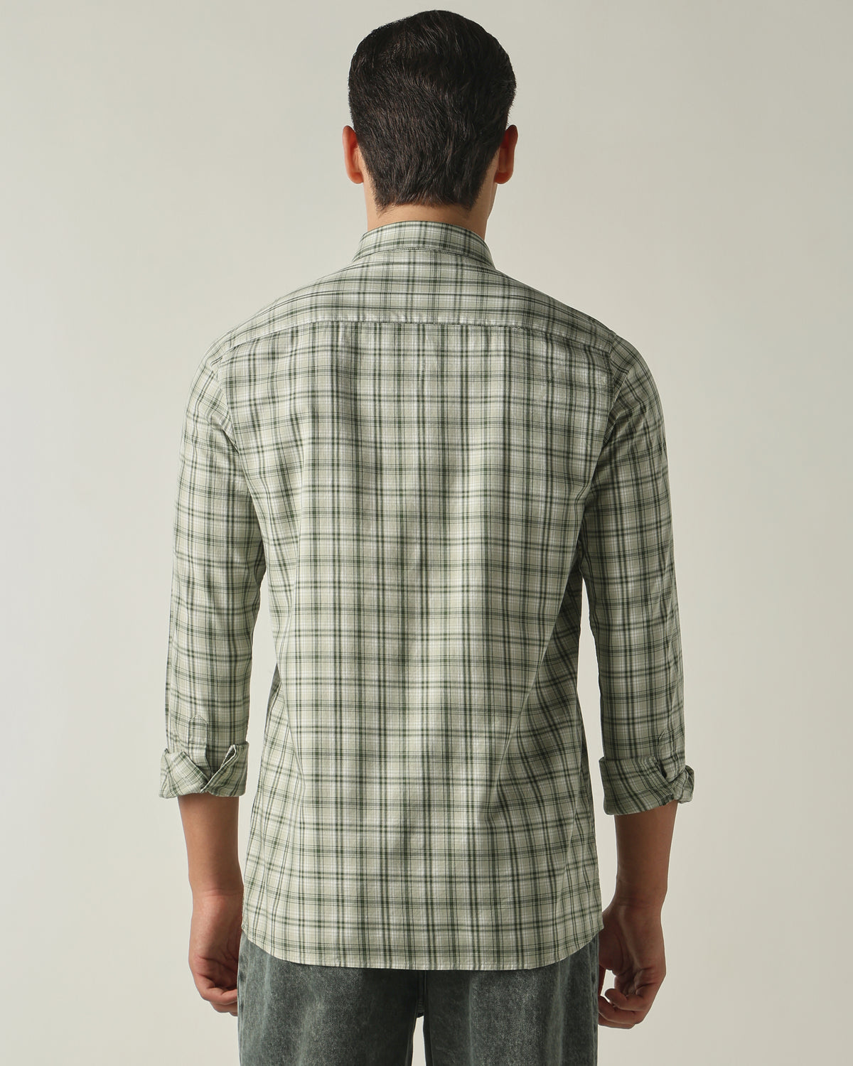 Men's Pure Cotton Checks Slim Fit Full Sleeve Casual Shirt - Green