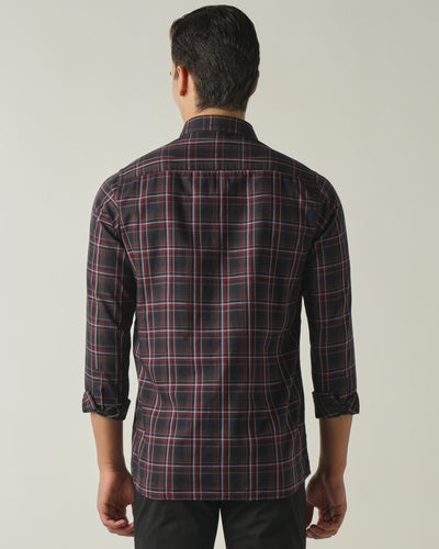 Men's Pure Cotton Checks Slim Fit Full Sleeve Casual Shirt - Maroon