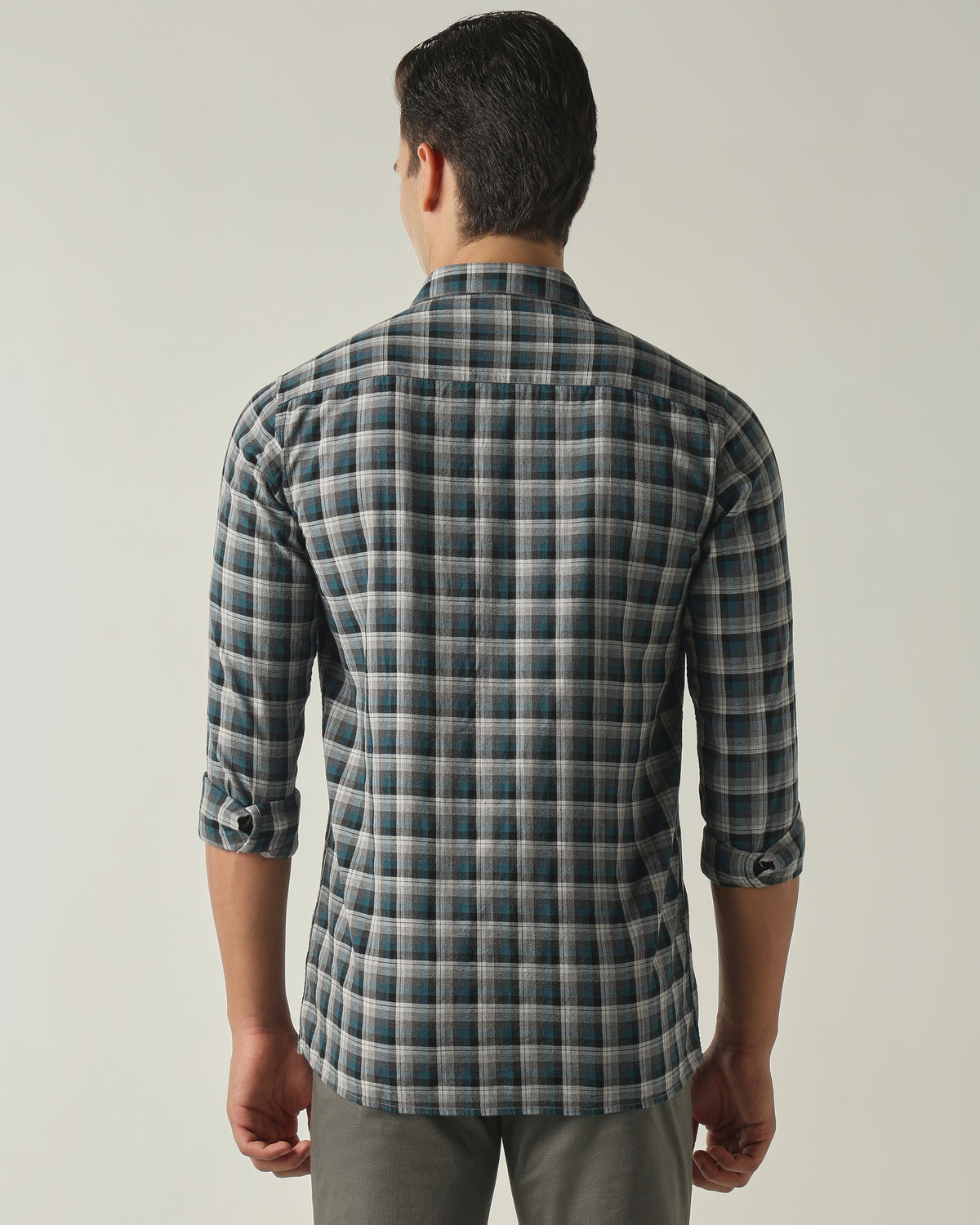 Men's Pure Cotton Checks Slim Fit Full Sleeve Casual Shirt - Green