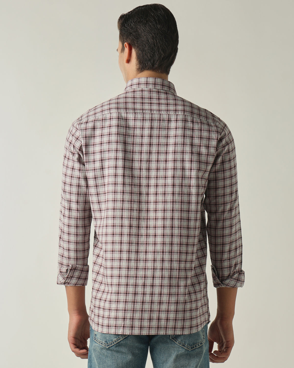Men's Pure Cotton Checks Slim Fit Full Sleeve Casual Shirt - Maroon