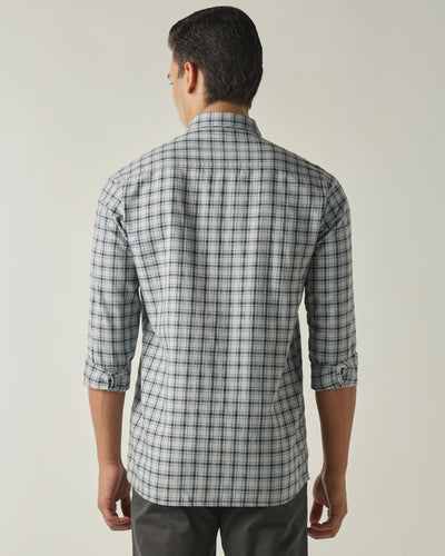 Men's Pure Cotton Checks Slim Fit Full Sleeve Casual Shirt - Turquoise