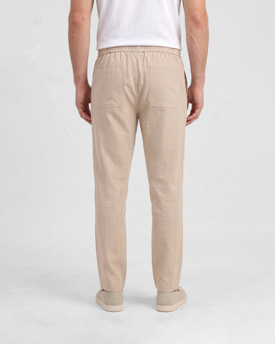 Men's Solid 100% Cotton Regular Fit Casual Trousers-Beige
