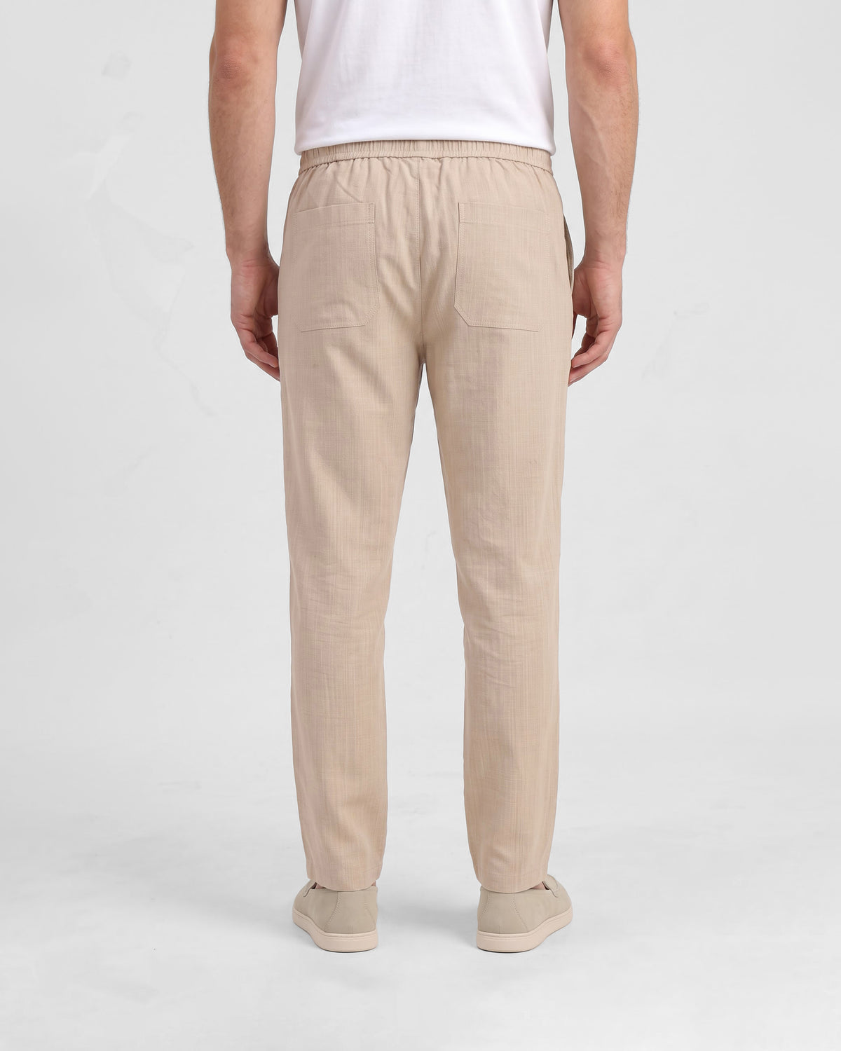Men's Solid 100% Cotton Regular Fit Casual Trousers-Beige