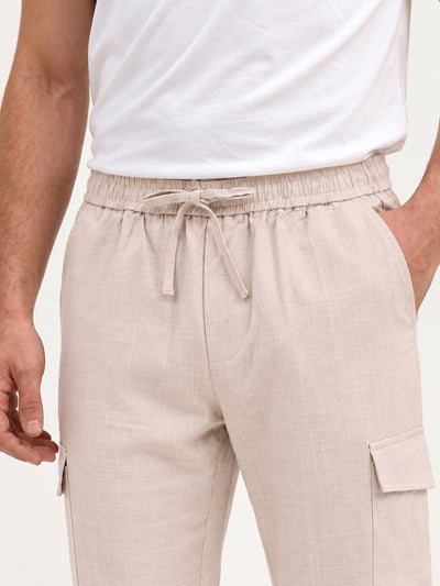 Men's Solid Pure Cotton Regular Fit Casual Trousers - Fawn