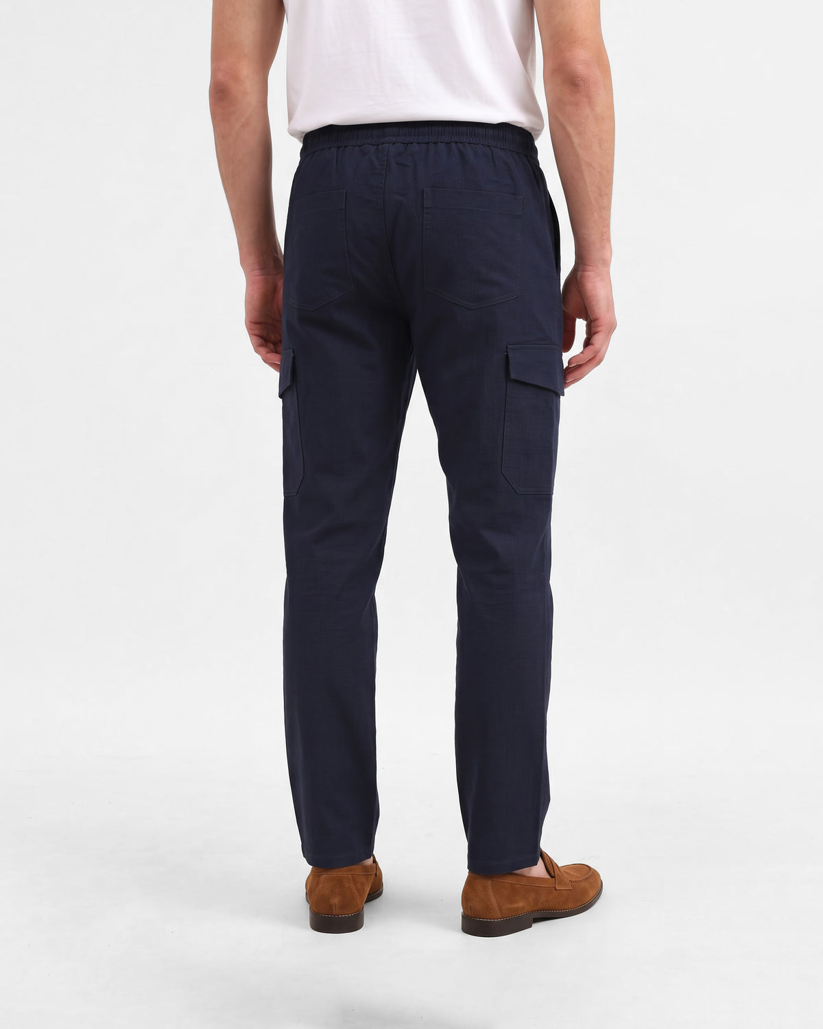 Men's Solid 100% Cotton Regular Fit Casual Trousers-Navy