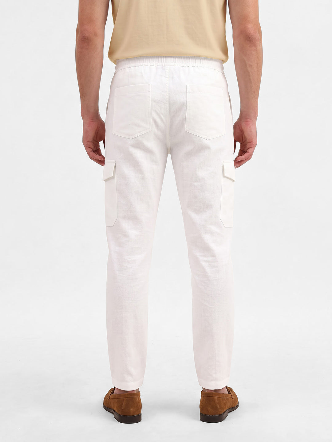 Men's Solid Pure Cotton Regular Fit Casual Trousers - White