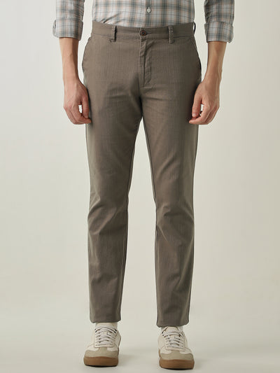 Men's Solid Pure Cotton Solid Regular Fit Casual Trousers - Brown