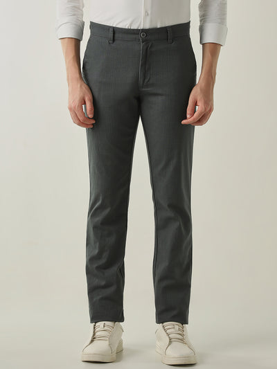Men's Solid Pure Cotton Solid Regular Fit Casual Trousers - Grey